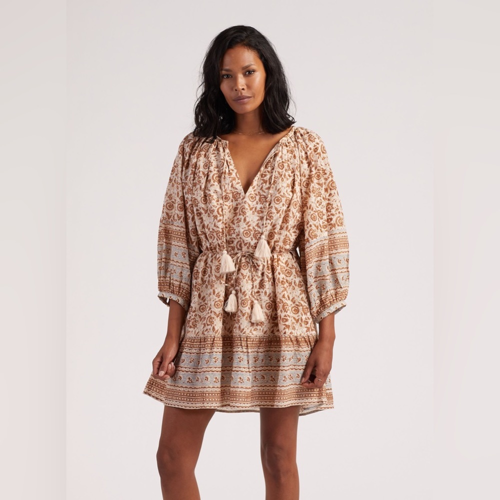 Cleobella L Brown Floral Print Rosy Mini Swing Tunic Peasant Dress Boho $198 - Picture 10 of 14